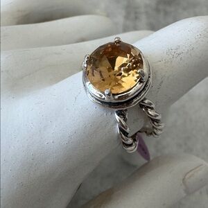 Sterling Silver 925 Twisted Ring W Round Cut Citrine Made in Israel Size 9